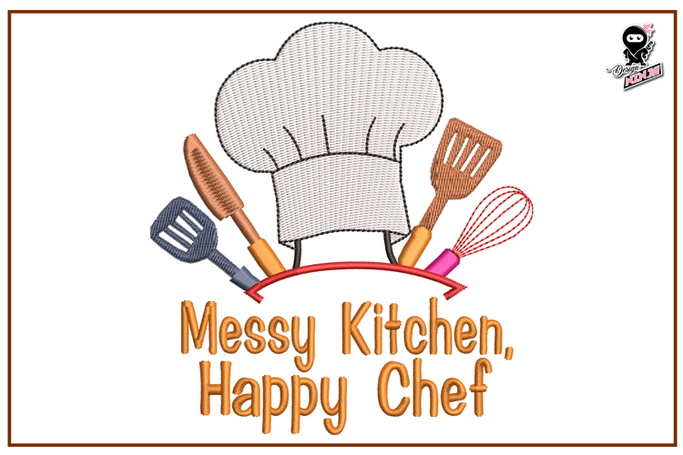 Messy Kitchen Happy Chef | Funny Embroidery Design