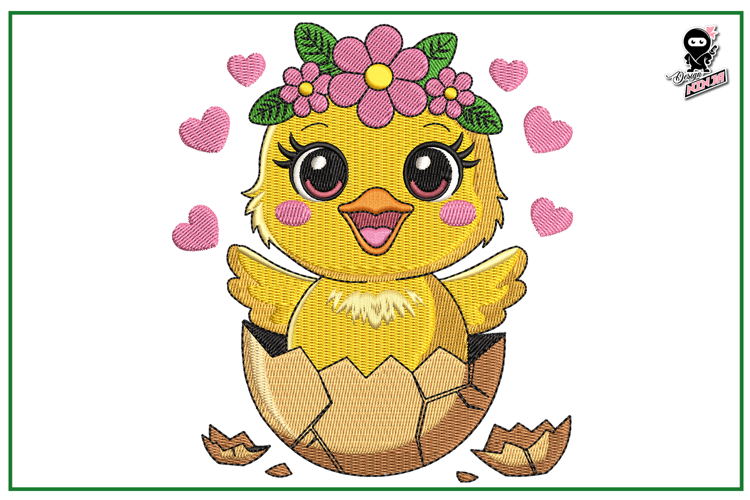 Easter Chick with Flowers | Baby Animal Embroidery Design