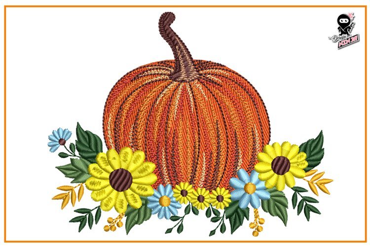 Floral Pumpkin| Fall Embroidery Design example image 1