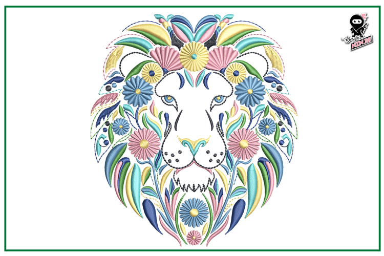 Floral Lion Machine Embroidery Design