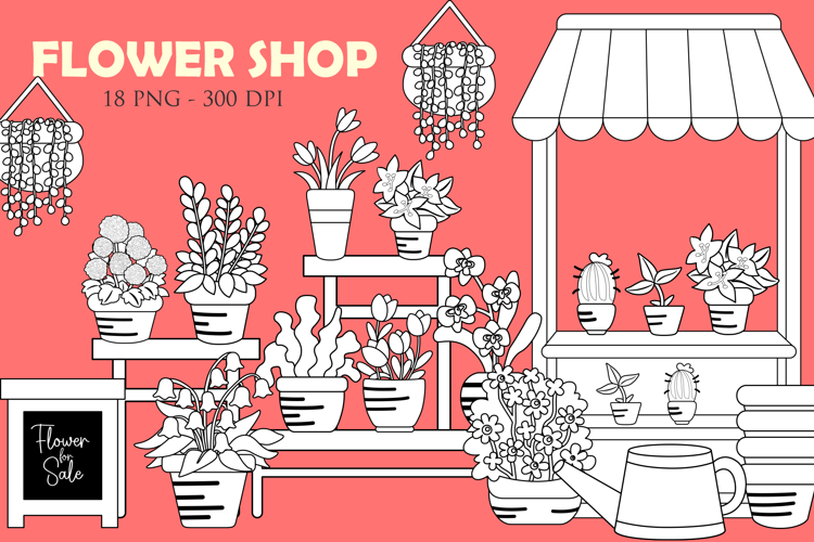 Digital stamp of flower booth sells various of flowers