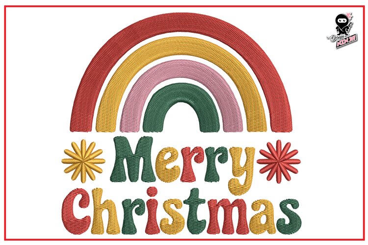 Merry Christmas | Retro Rainbow Embroidery Design example image 1