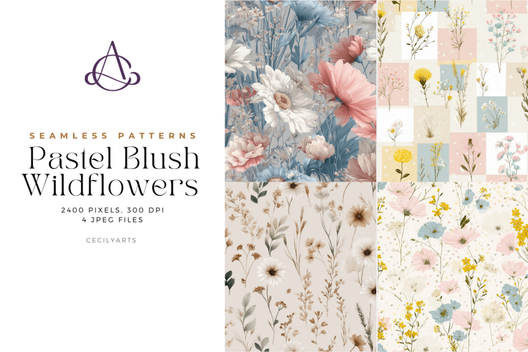 Pastel Blush Wildflowers Seamless Patterns