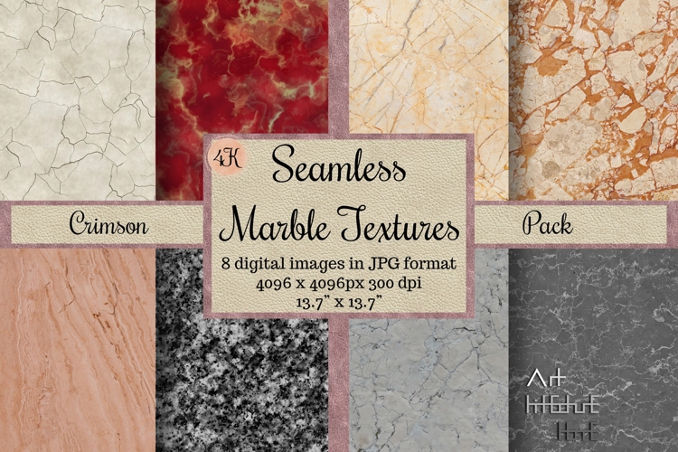 Seamless Marble Textures Crimson Pack 8 JPG 4K Digital Paper