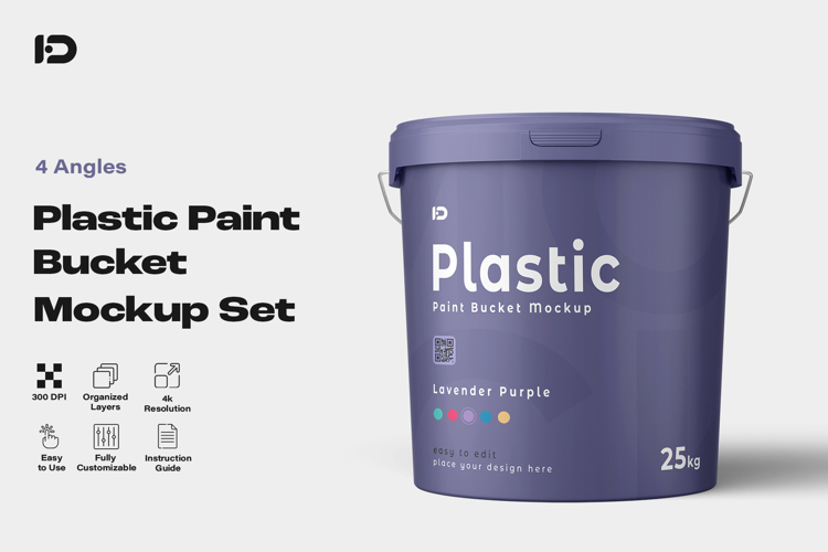 Plastic Paint Bucket Mockup Set