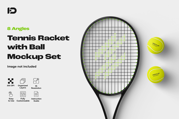 Tennis Racket with Ball Mockup Set