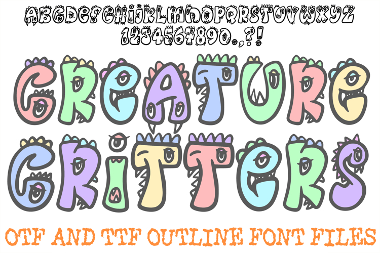 Creature Critters Font Hand Drawn Cartoon Comic Lettering