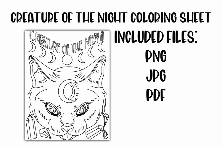 Creature of the Night Mystic Celestial Witchy Coloring Sheet