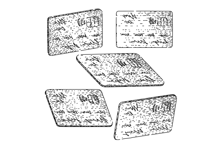 credit card set sketch hand drawn