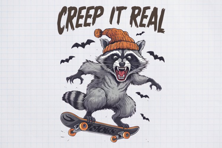 Vintage Raccoon Hallooween & Fall, Halloween Sublimation example image 1