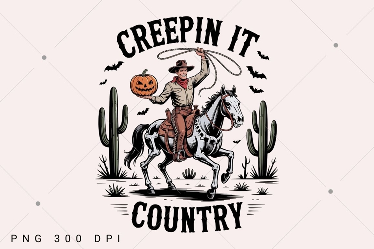 Creepin It Country PNG, Vintage Halloween Cowboy