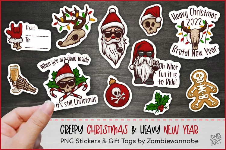 Creepy Christmas Heavy New Year Stickers, Christmas PNG