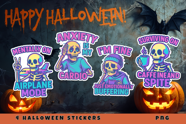 Sarcastic Skeleton Stickers | Funny Halloween Stickers PNG