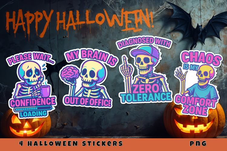 Sarcastic Skeleton Stickers | Funny Halloween Stickers PNG