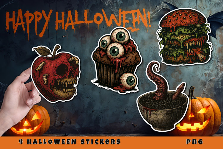Creepy Halloween Stickers PNG, Horror halloween food sticker