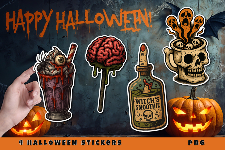 Creepy Halloween Stickers PNG, horror food halloween sticker