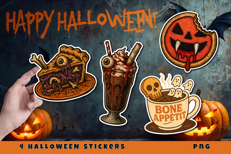 Creepy Halloween Stickers PNG | Pie, Shake, Coffee Cup