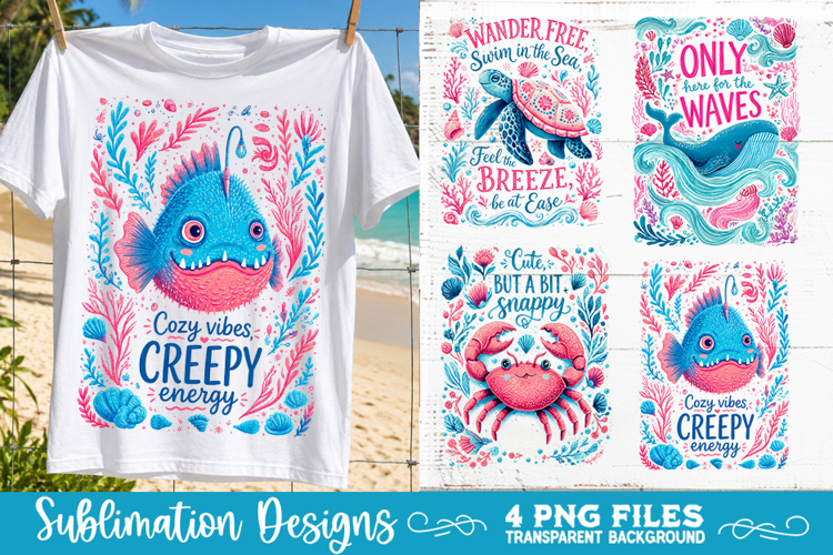 Boho sea creatures sublimation PNG, Ocean creatures 4 PNG