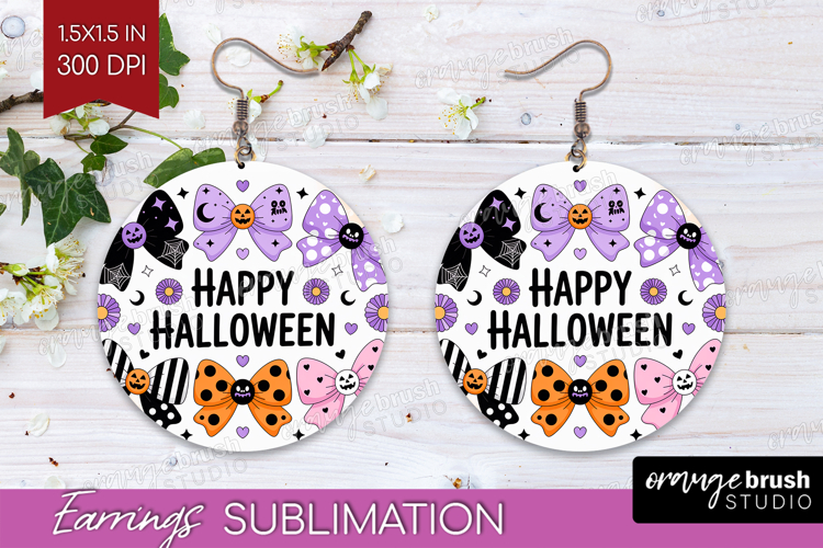 Creepy Bows Halloween Round Earrings Spooky Season PNG