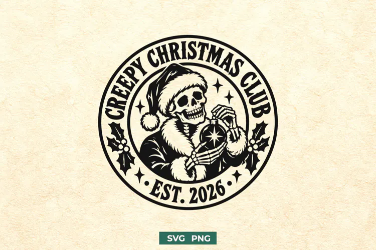 Creepy Christmas Club SVG, Santa Skeleton PNG, Spooky Design