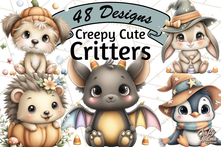 Creepy Cute Halloween Animals PNG, Kawaii Spooky Animals
