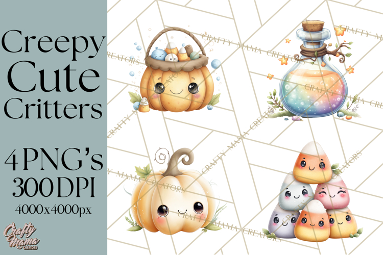 Creepy Cute Halloween Animals PNG, Kawaii Spooky Animals