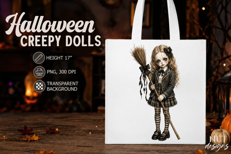Witch Porcelain Doll Gothic Halloween sublimation example image 1