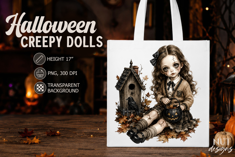 Schoolgirl Porcelain Doll Gothic Halloween sublimation