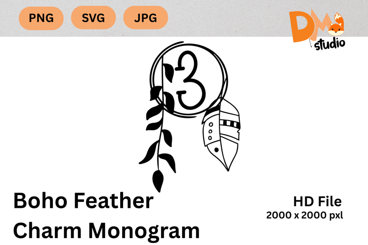 Boho Feather Charm Monogram
