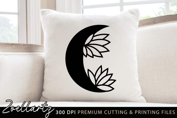 Floral Moon Crescent Lotus SVG Celestial Moon Illustration