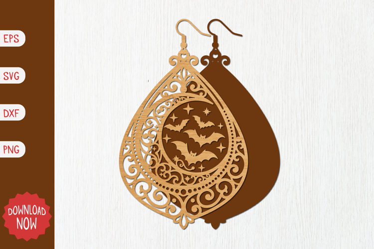 Halloween Moon Bat Earring SVG