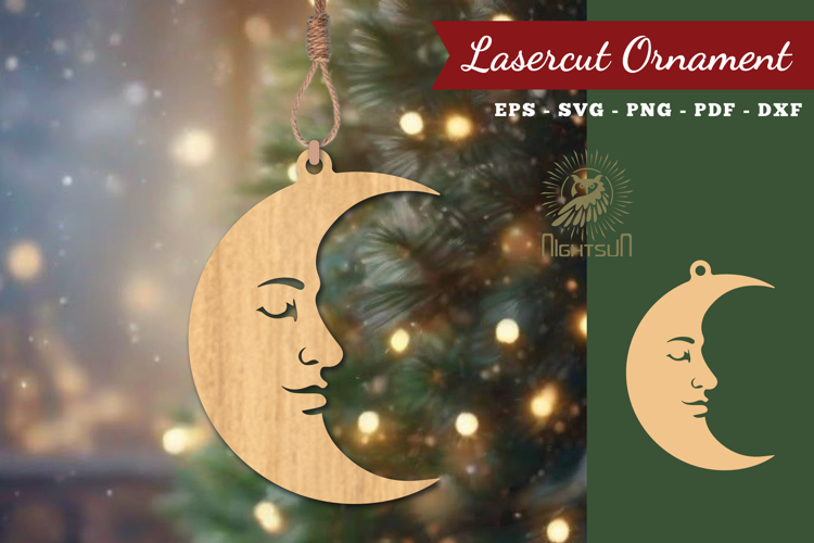 Crescent Moon Face Lasercut Ornament