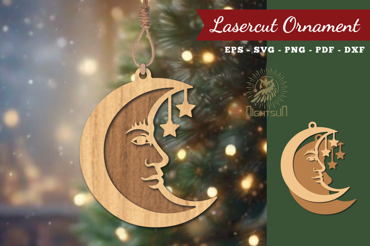 Crescent Moon Face Lasercut Ornament