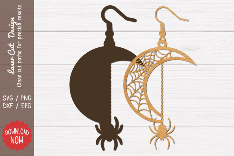 Crescent Moon Spider Earring SVG example image 1