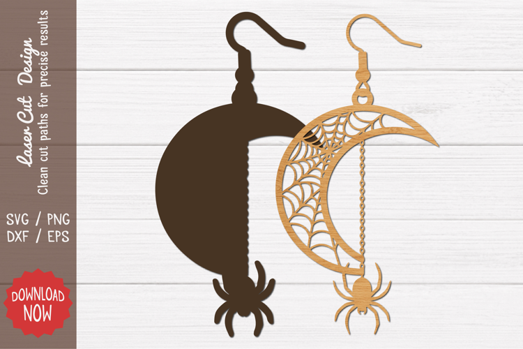 Crescent Moon Spider Earring SVG