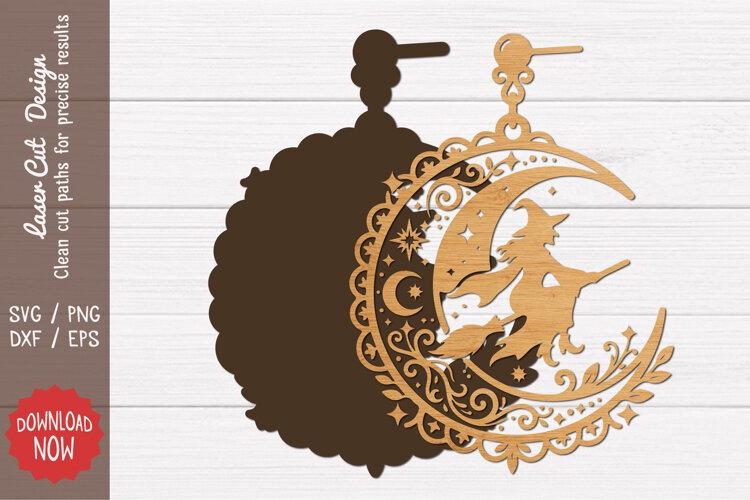 Crescent Moon Witch Earring SVG example image 1