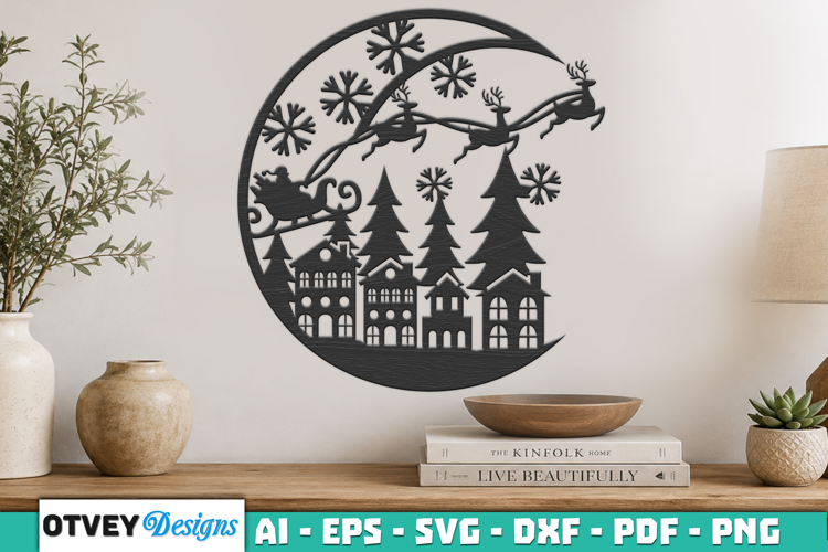 Christmas Santa Sleigh Winter Village Laser Cut SVG