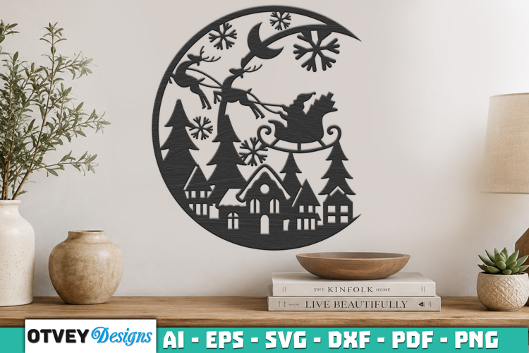 Christmas Santa Sleigh Winter Village Laser Cut SVG