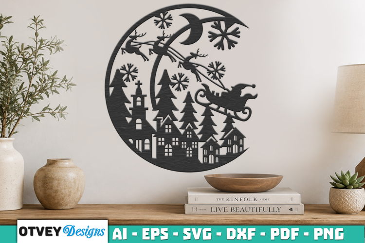 Christmas Santa Sleigh Winter Village Laser Cut SVG