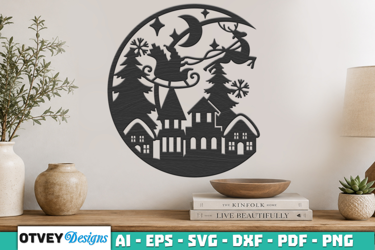 Christmas Santa Sleigh Winter Village Laser Cut SVG