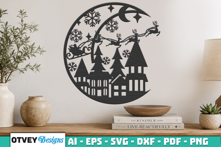 Christmas Santa Sleigh Winter Village Laser Cut SVG