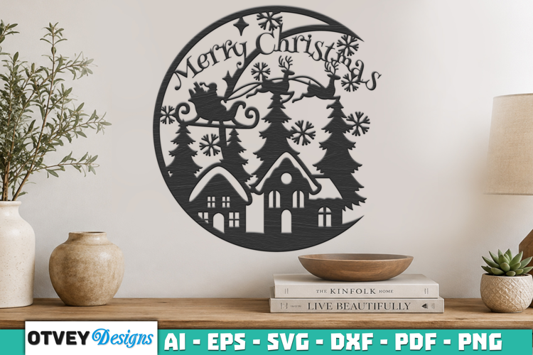 Christmas Santa Sleigh Winter Village Laser Cut SVG
