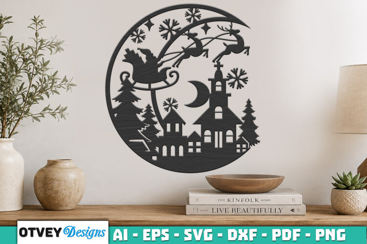 Christmas Santa Sleigh Winter Village Laser Cut SVG example image 1