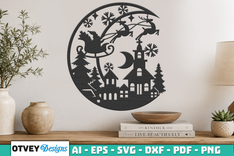 Christmas Santa Sleigh Winter Village Laser Cut SVG