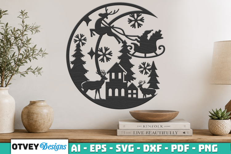 Christmas Santa Sleigh Winter Village Laser Cut SVG