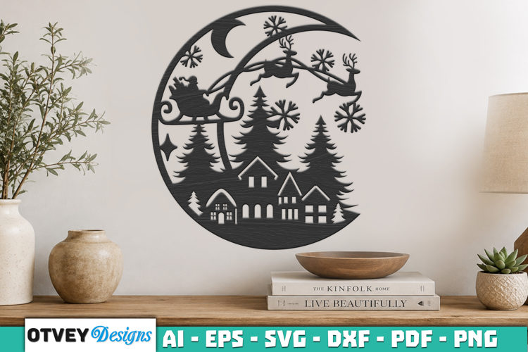 Christmas Santa Sleigh Winter Village Laser Cut SVG