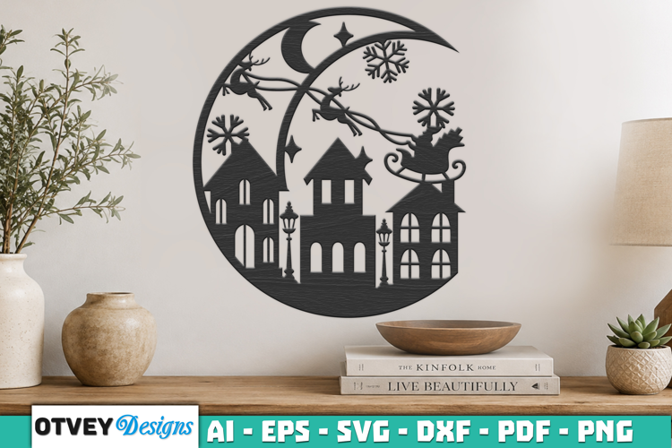 Christmas Santa Sleigh Winter Village Laser Cut SVG