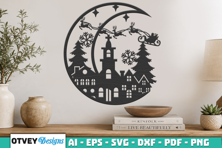 Christmas Santa Sleigh Winter Village Laser Cut SVG