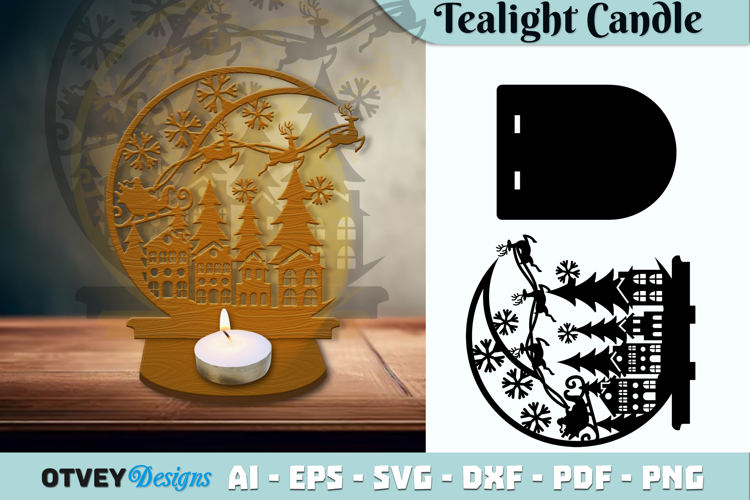 Crescent Santa Seligh Tealight Candle Holder Lasercut