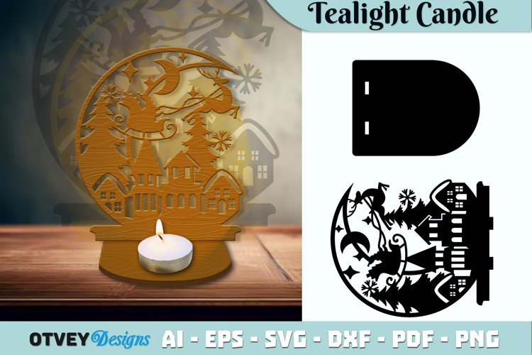 Crescent Santa Seligh Tealight Candle Holder Lasercut